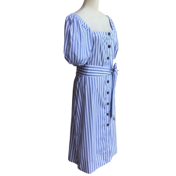 J Crew Cottage White Blue Seascape Stripe Belted Dress in Stripe Sz M NEW - Picture 9 of 12
